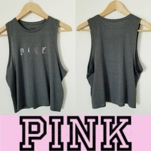 Victoria's Secret PINK Muscle Tee Tank Top Cropped Snakeskin Logo Oversized EUC